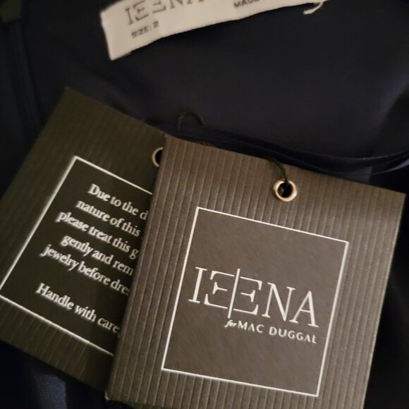 NWT IEENA for Mac Duggal Womens Size 2 Navy Blue Sequin Long Sleeve Mesh Gown - Picture 8 of 13